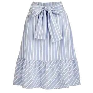 J By J Crew Blue & White Stripe Cotton Big Bow Midi Skirt Ruffle Hem Size 2